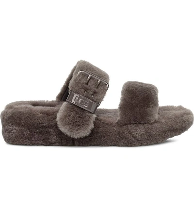 Shop Ugg Fuzz Yeah Genuine Shearling Slide In Charcoal