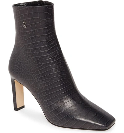 Shop Jimmy Choo Minori Croc-embossed Square Toe Bootie In Dusk Croc Print