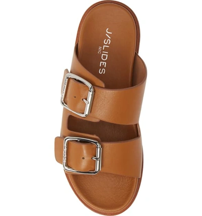 Shop Jslides Bowie Platform Slide Sandal In Tan Leather
