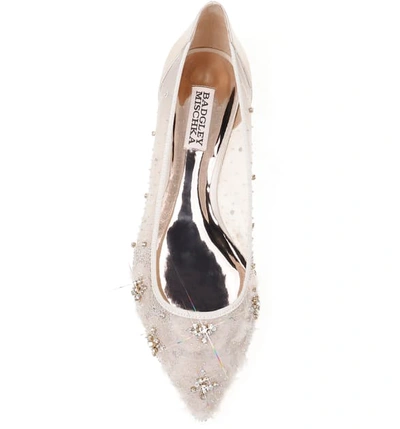 Shop Badgley Mischka Adrienne Crystal Embellished Skimmer Flat In Ivory Satin