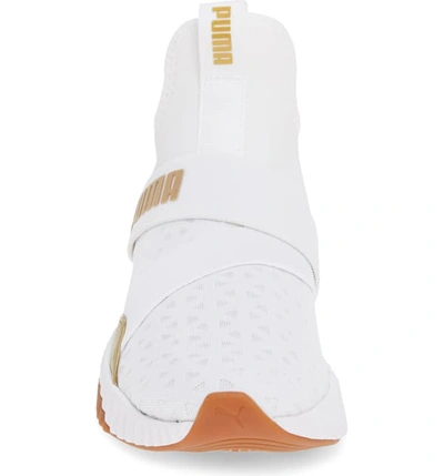 Shop Puma Defy Mid Sparkle Training Shoe In  White/ Metallic Gold