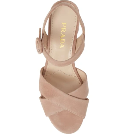 Shop Prada Quarter Strap Platform Sandal In Nude Suede