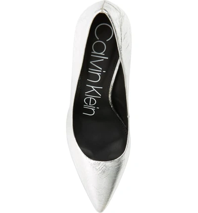 Shop Calvin Klein Gayle Pointed Toe Pump In Silver Metallic Leather
