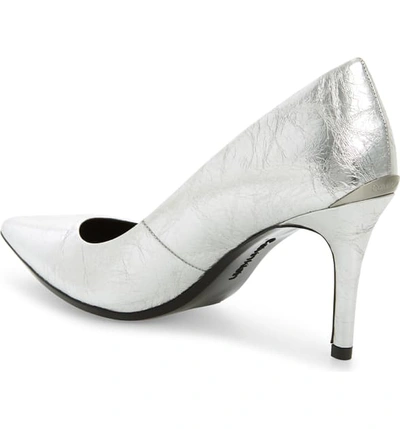 Shop Calvin Klein Gayle Pointed Toe Pump In Silver Metallic Leather