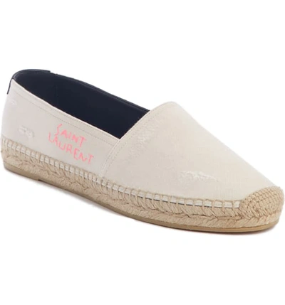 Shop Saint Laurent Logo Embroidered Espadrille In Beige/ Pink