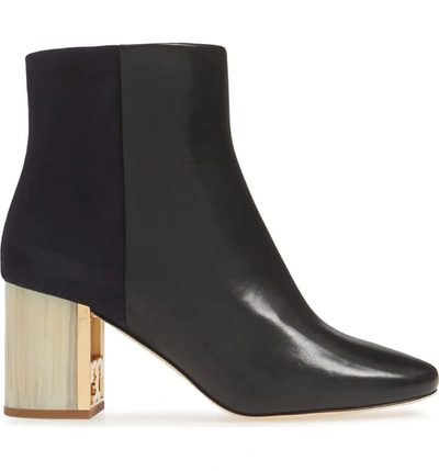 Shop Tory Burch Gigi Logo Heel Bootie In Perfect Black / Midnight