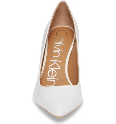 Shop Calvin Klein 'gayle' Pointy Toe Pump In Platinum/ White Leather