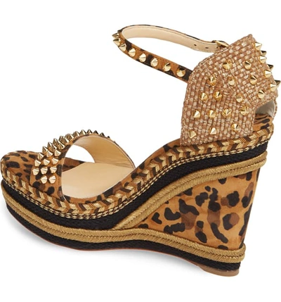 Shop Christian Louboutin Madmonica Spike Wedge Sandal In Leopard