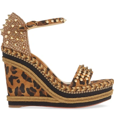 Shop Christian Louboutin Madmonica Spike Wedge Sandal In Leopard