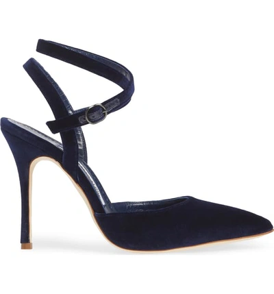 Shop Manolo Blahnik Tidra Multi Strap Velvet Sandal In Giulia Blue