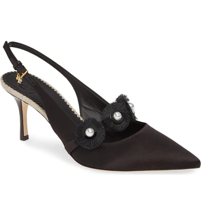 Shop Tory Burch Penelope Imitation Pearl Slingback Pump In Perfect Black / Natural