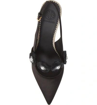 Shop Tory Burch Penelope Imitation Pearl Slingback Pump In Perfect Black / Natural