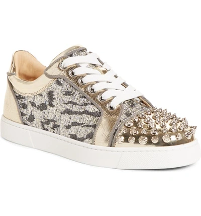 Christian Louboutin Vieira Spike-embellished Tweed Trainers In Silver ...