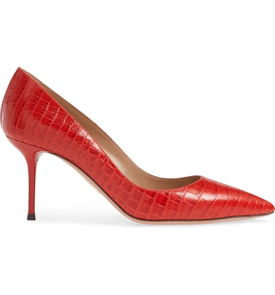 Shop Aquazzura Purist Croc Embossed Pump In Lipstick Croc