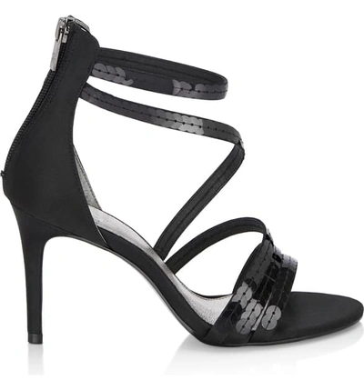 Shop Adrianna Papell Alexi Sequin Strappy Sandal In Black Satin
