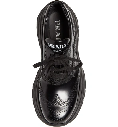 Shop Prada Flatform Oxford Sneaker In Black