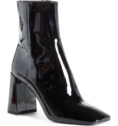 Shop Prada Block Heel Patent Leather Bootie In Black Patent