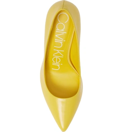 Shop Calvin Klein 'gayle' Pointy Toe Pump In Lemon Leather