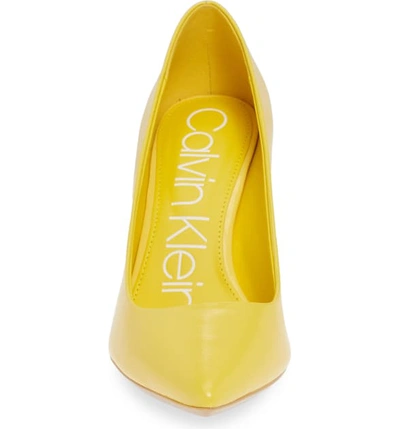 Shop Calvin Klein 'gayle' Pointy Toe Pump In Lemon Leather