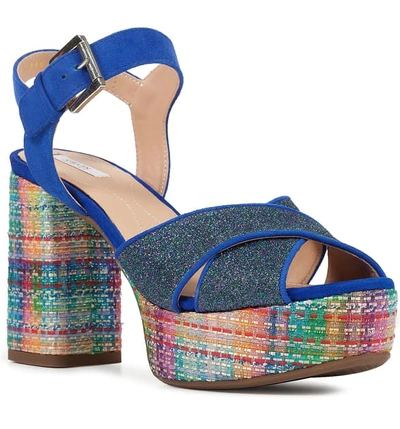 Geox Galene Platform Sandal In Medium Blue Suede | ModeSens