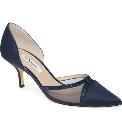 Shop Nina Crystal Embellished D'orsay Pump In Navy Satin