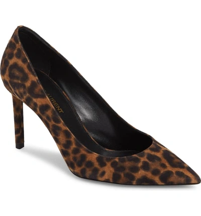 Shop Saint Laurent Anja Leopard Print Pointy Toe Pump