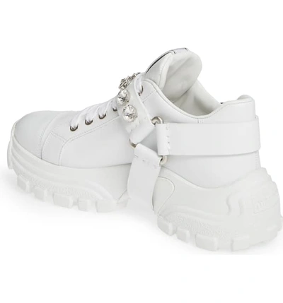 Shop Miu Miu Crystal Harness Platform Sneaker In White
