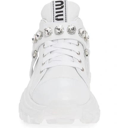 Shop Miu Miu Crystal Harness Platform Sneaker In White