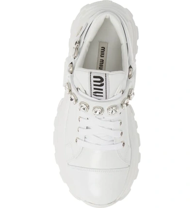 Shop Miu Miu Crystal Harness Platform Sneaker In White