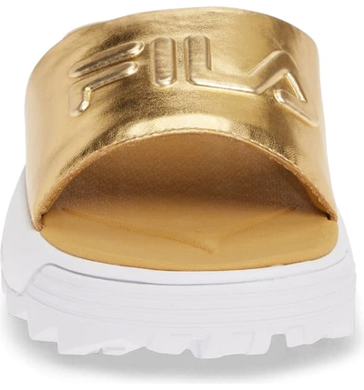 Shop Fila Disruptor Metallic Platform Slide Sandal In Metallic Gold
