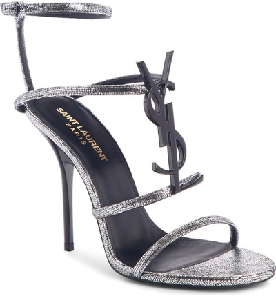 Shop Saint Laurent Cassandra Ysl Logo Sandal In Argento