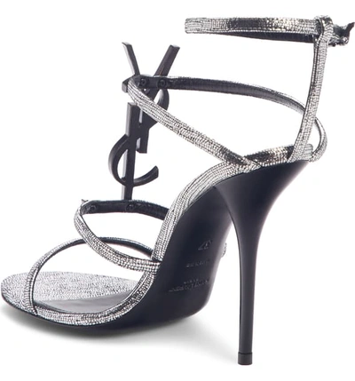 Shop Saint Laurent Cassandra Ysl Logo Sandal In Argento