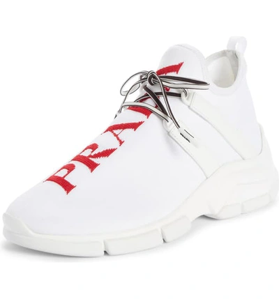 Shop Prada Xy Logo Sock Sneaker In White/ Red