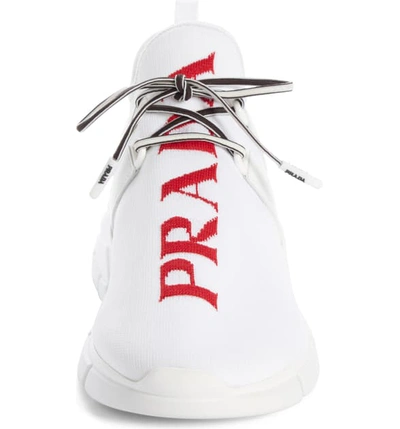 Shop Prada Xy Logo Sock Sneaker In White/ Red