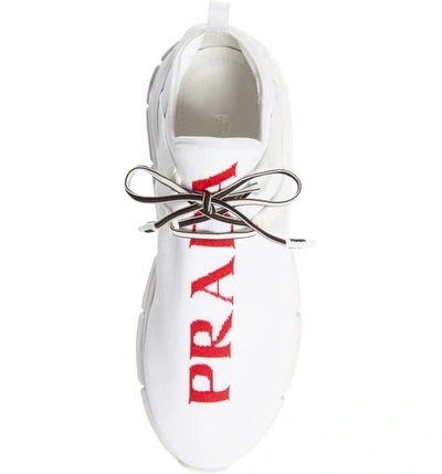 Shop Prada Xy Logo Sock Sneaker In White/ Red