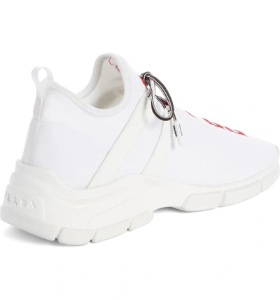 Shop Prada Xy Logo Sock Sneaker In White/ Red