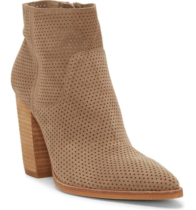 Shop Vince Camuto Cava Perforated Pointy Toe Boot In Wild Mushroom Suede