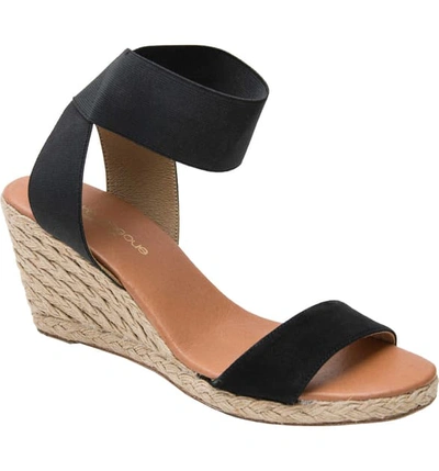 Shop Andre Assous Antonela Ankle Strap Espadrille Wedge Sandal In Black Fabric