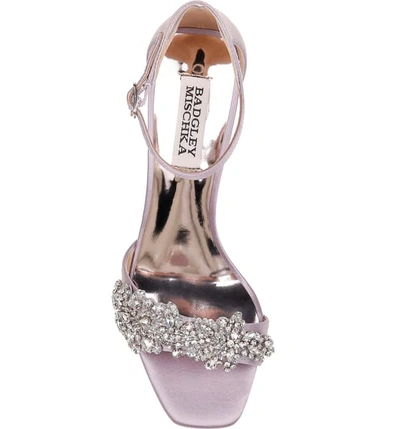 Shop Badgley Mischka Alison Crystal Embellished Ankle Strap Sandal In Soft Lilac Satin