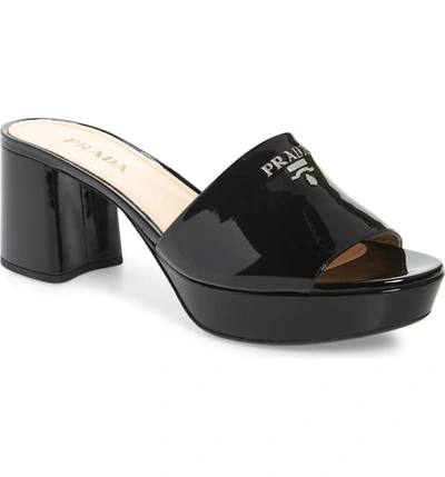 Shop Prada Platform Slide Sandal In Black Patent