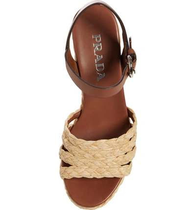 Shop Prada Espadrille Wedge Sandal In Natural Raffia