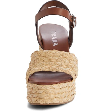 Shop Prada Espadrille Wedge Sandal In Natural Raffia