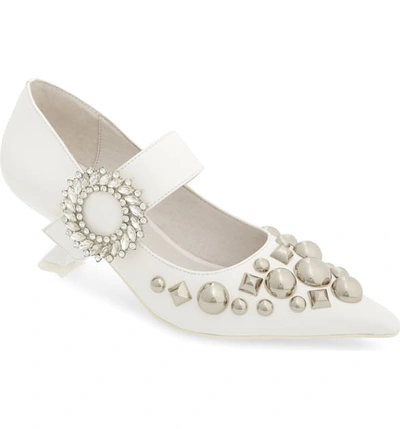 Shop Jeffrey Campbell Otelia Crystal Embellished Pump In White Patent Silver