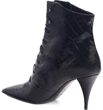 Shop Saint Laurent Lace-up Boot In Black Croc