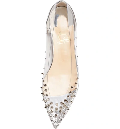 Shop Christian Louboutin Grotika Spike Clear Flat In Silver