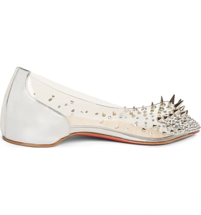 Shop Christian Louboutin Grotika Spike Clear Flat In Silver