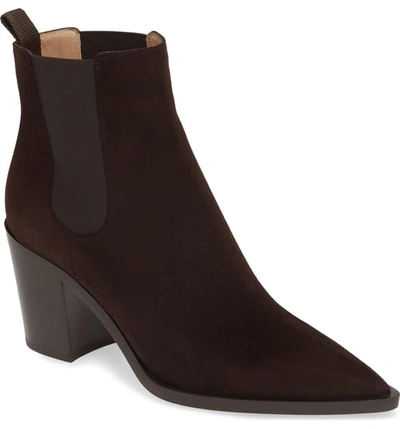 Shop Gianvito Rossi Pointy Toe Chelsea Boot In Brown Suede