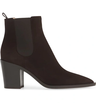 Shop Gianvito Rossi Pointy Toe Chelsea Boot In Brown Suede