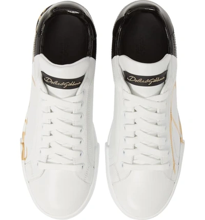 Shop Dolce & Gabbana Script Logo Sneaker In White/ Pink