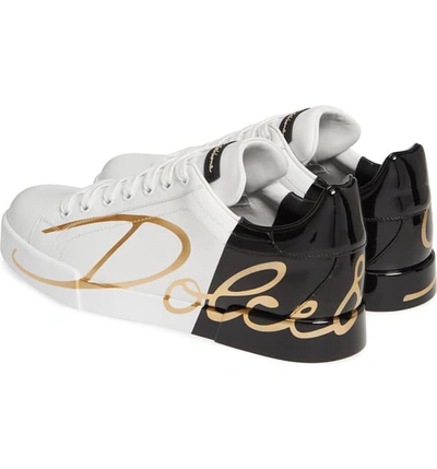 Shop Dolce & Gabbana Script Logo Sneaker In White/ Pink